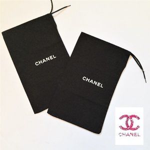 CHANEL pair of cotton logo shoe bags, black NEW